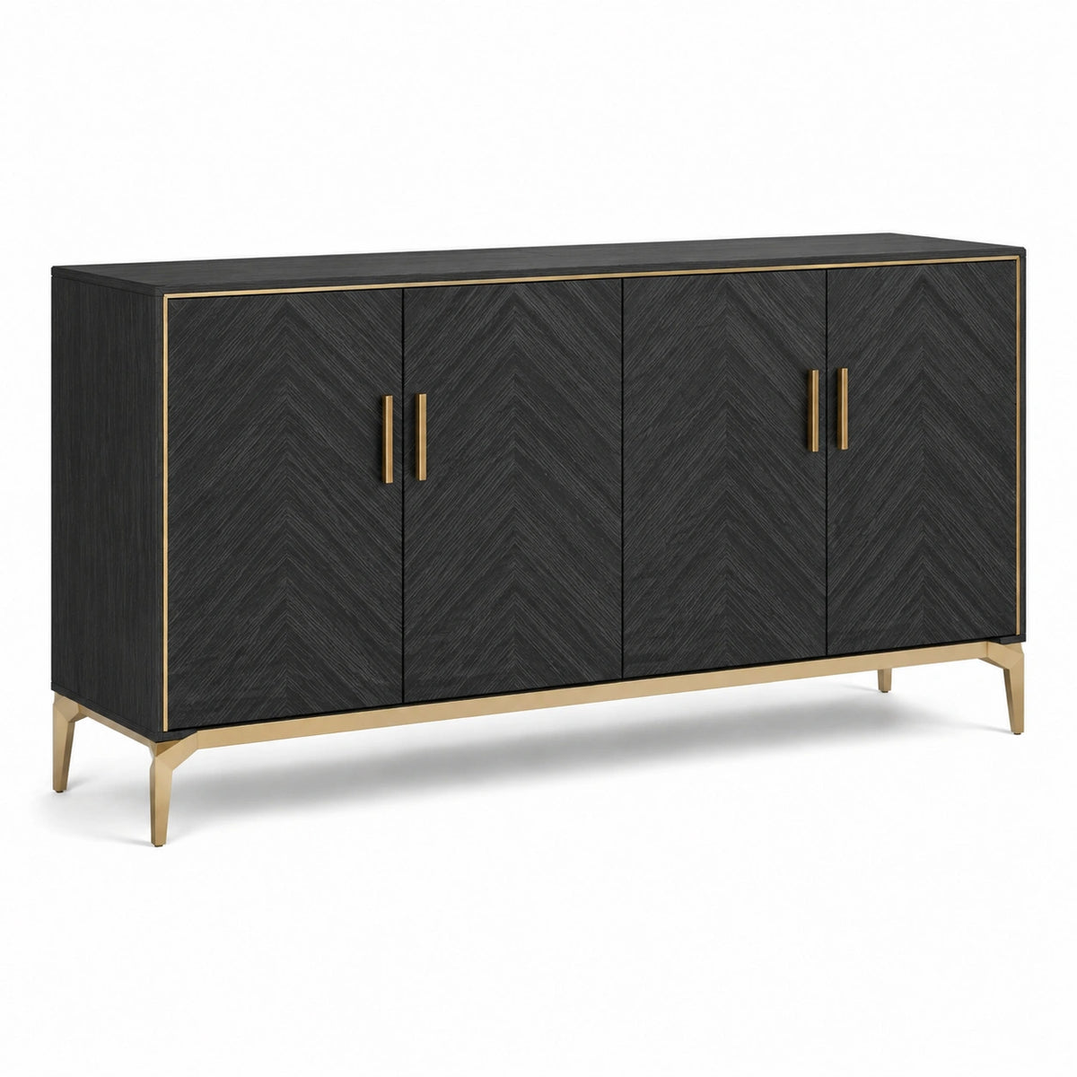 Aparador de madera negro con patas de metal dorado