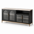 Aparador de Madera con Puertas de Vidrio Estriado y Encimera de Mármol 180x45x75 cm
