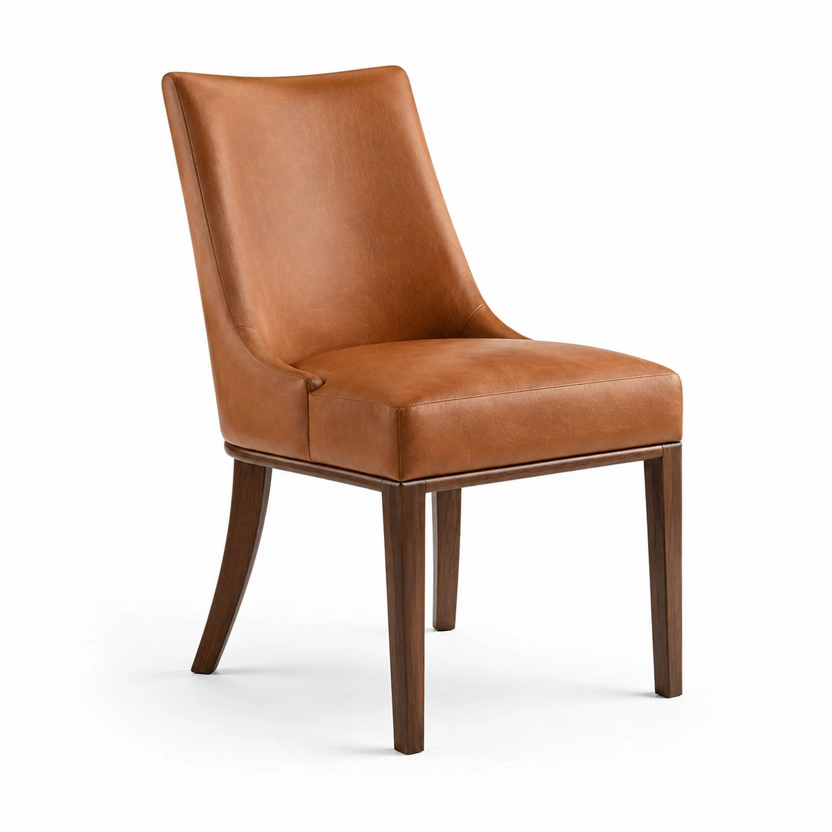 Silla de cuero PU marrón con estructura de roble