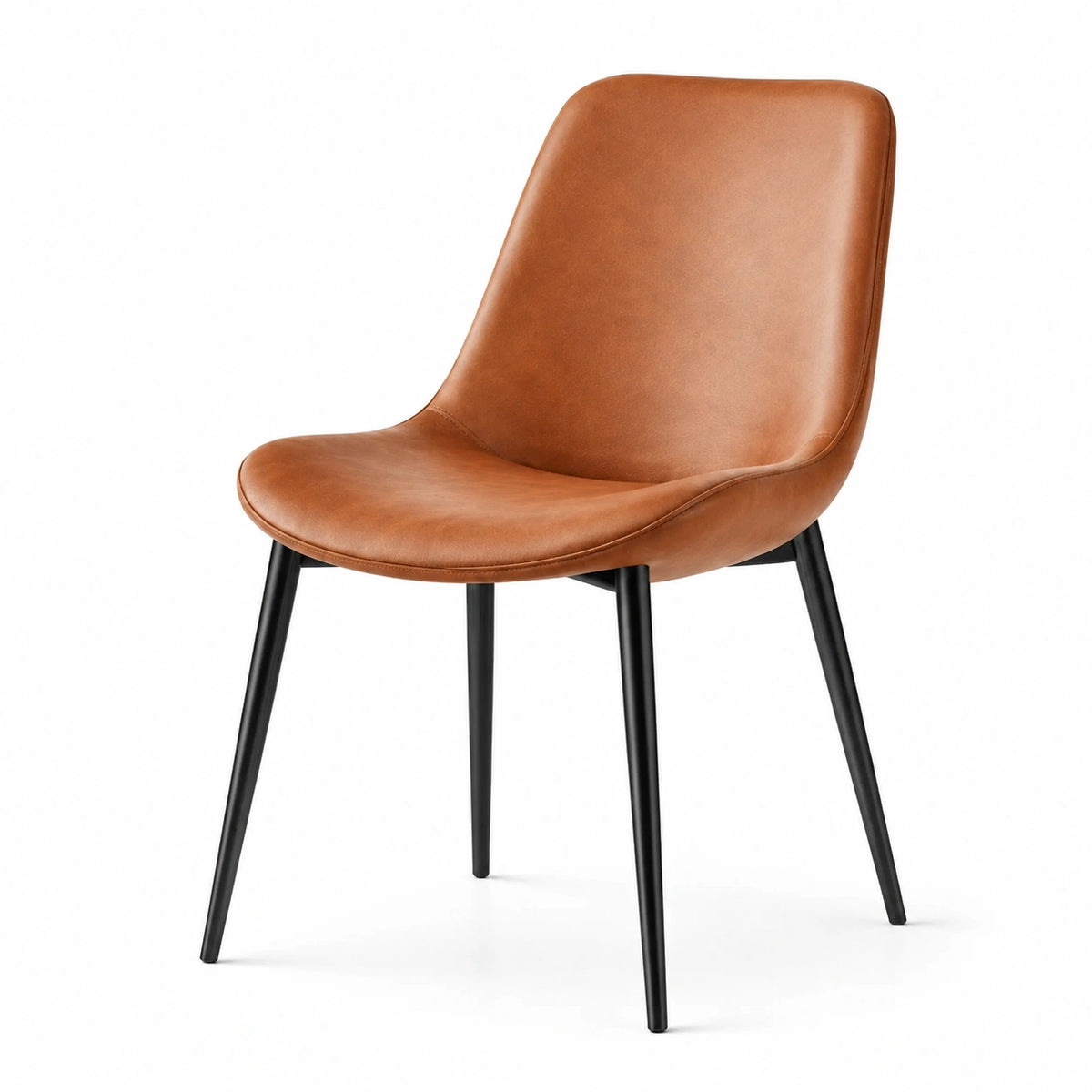 Silla de piel sintética marrón con patas de acero negras 45x54x81 cm