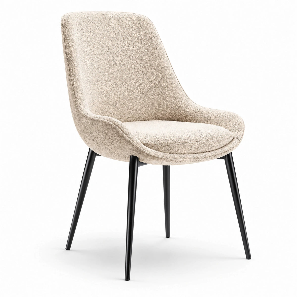 Silla de bouclé beige con patas de metal negro