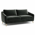 Sofá de terciopelo verde oscuro con patas doradas 210x95x85 cm