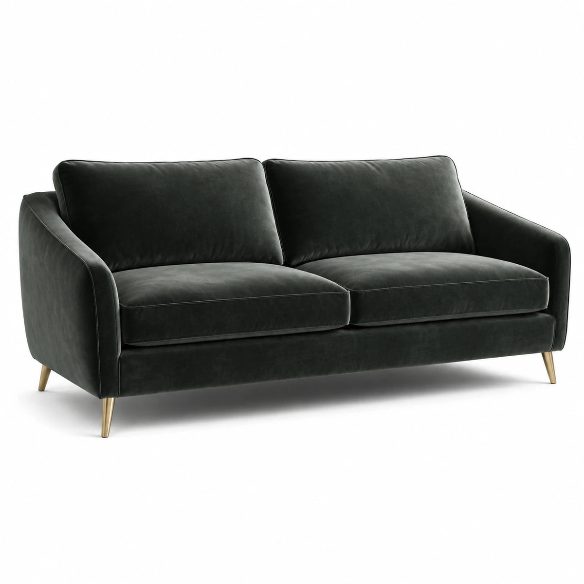 Sofá de terciopelo verde oscuro con patas doradas 210x95x85 cm