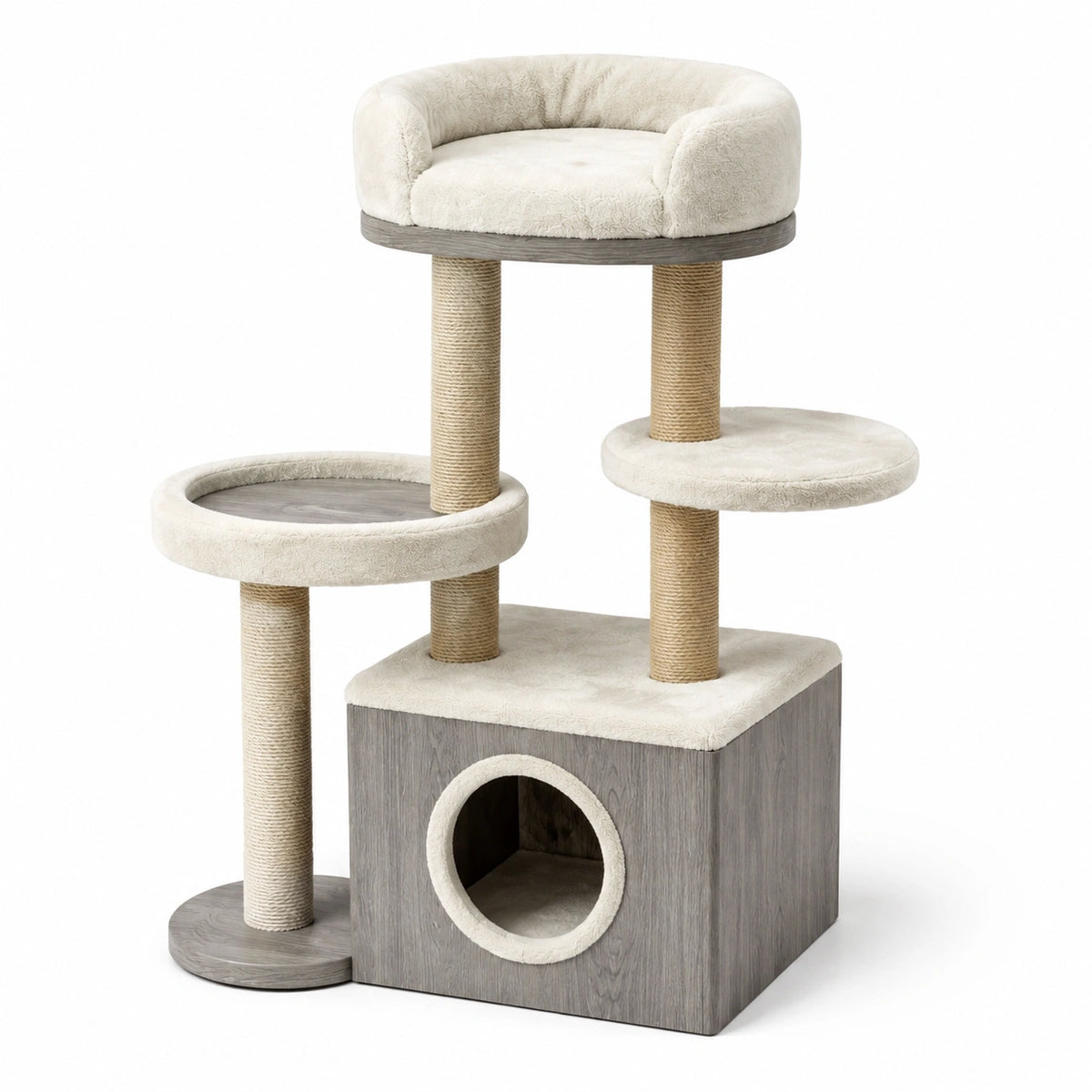 Árbol rascador para gatos con felpa y madera