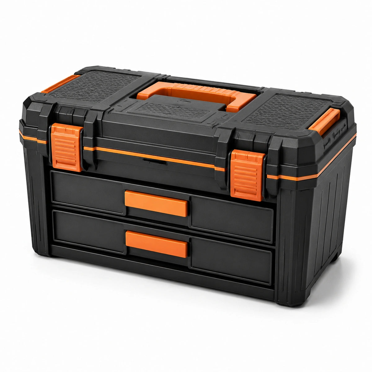 Caja de herramientas de plástico con cajones negro y naranja 45x25x30 cm