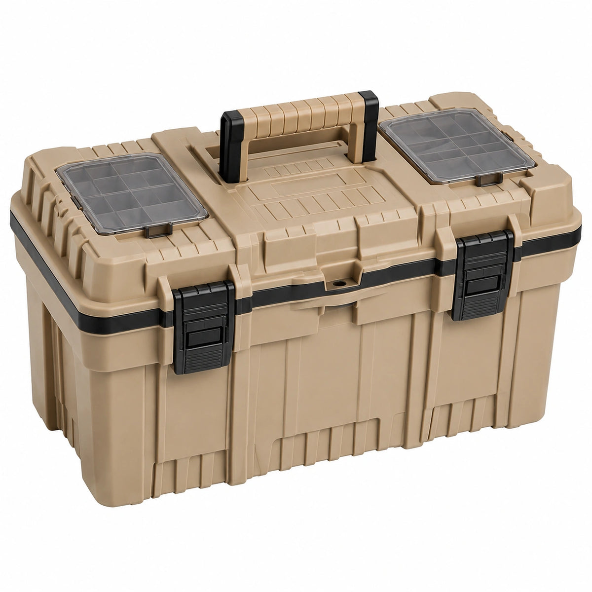 Caja de herramientas de plástico con compartimentos transparentes 52 cm marrón