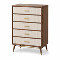 Cajonera de Madera de Nogal y Lino 5 Cajones Beige 80x40x110 cm
