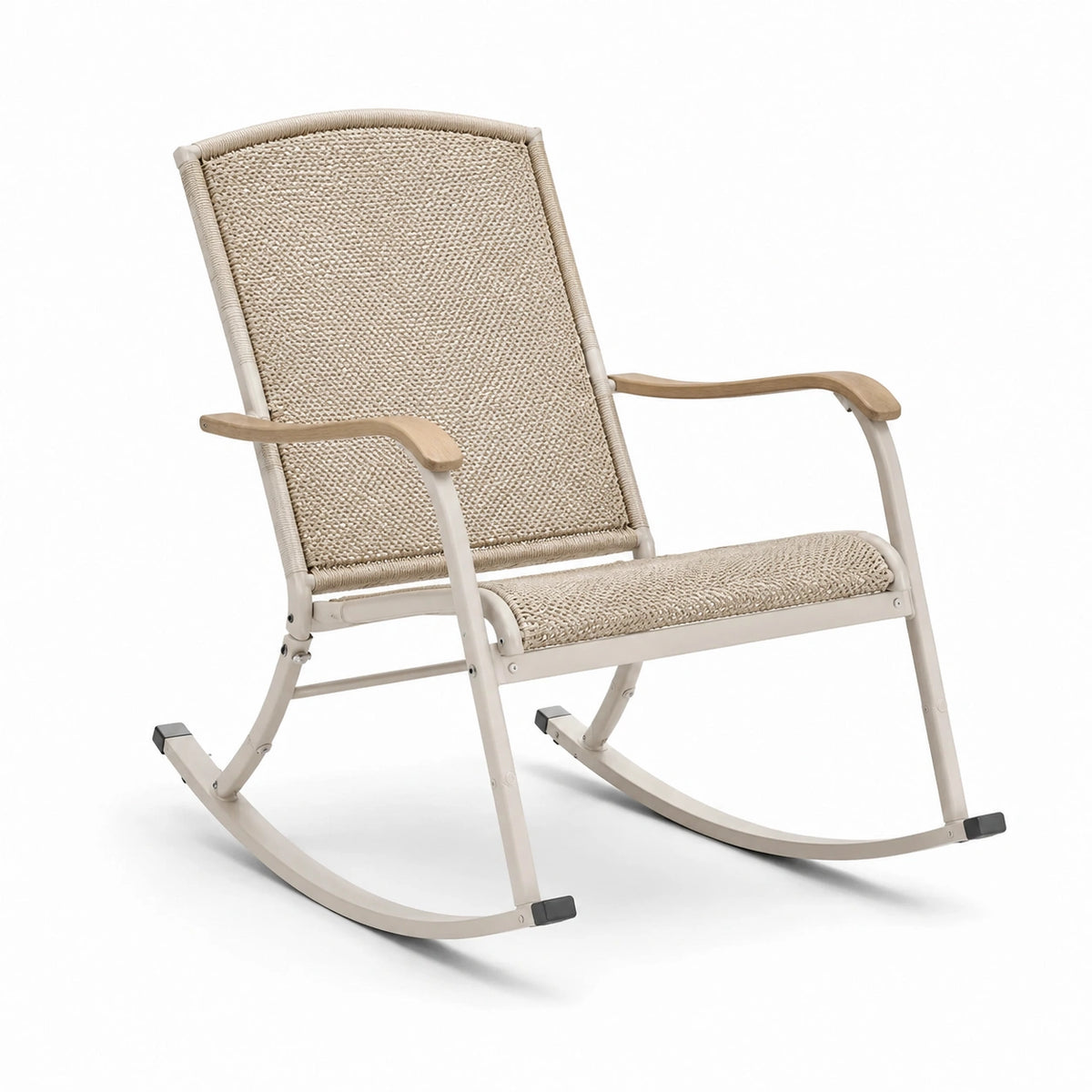 Mecedora de Acero y Teca con Textileno Beige