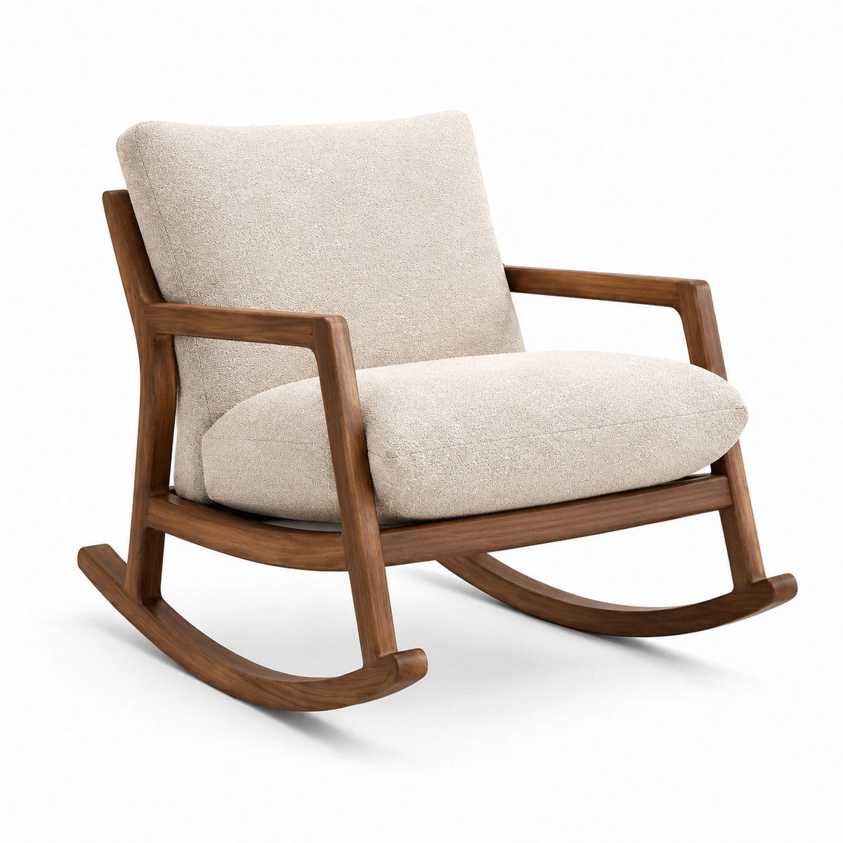 Silla mecedora de madera y tejido de poliéster beige